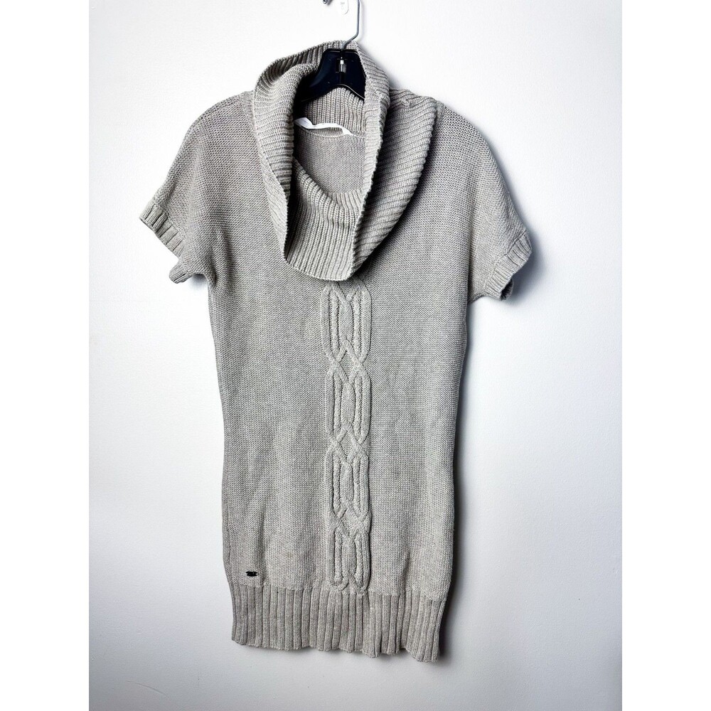 Athleta Cowl Neck Chunky Cable Knit Sweater Dress Small Tan Womens Tunic